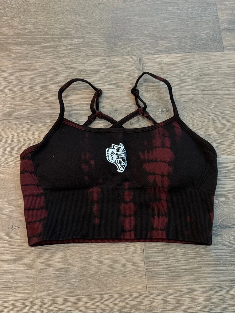 Darc sport she wolf wolves sports bra black red tie dye